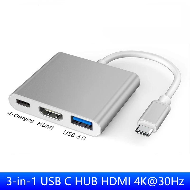 3 in 1 USB C  TYPE-C HDMI , C Ÿ ͽټ ̺, USB 3.0 ȯ, HDMI ȣȯ , PC Ʈ ƺϿ
